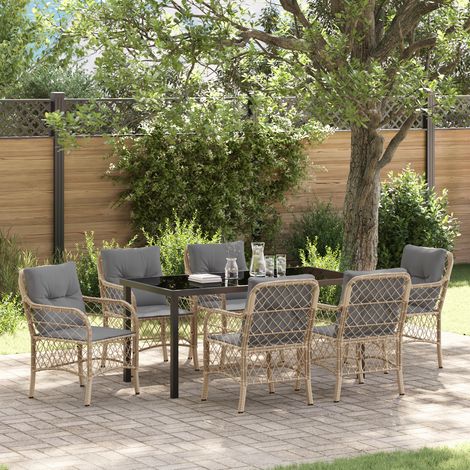 Garden Dining Set with Cushion 7 pcs Beige Poly rattan vidaXL (1/5)
