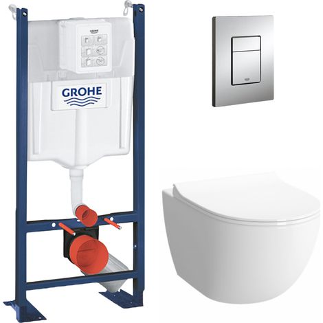 Grohe Pack WC Cuvette Compacte Sento RIM-EX (sans bride) + Rapid SL autoportant NF + plaque chrome (ProjectSentoRimlessCOMPACT-1) (1/5)