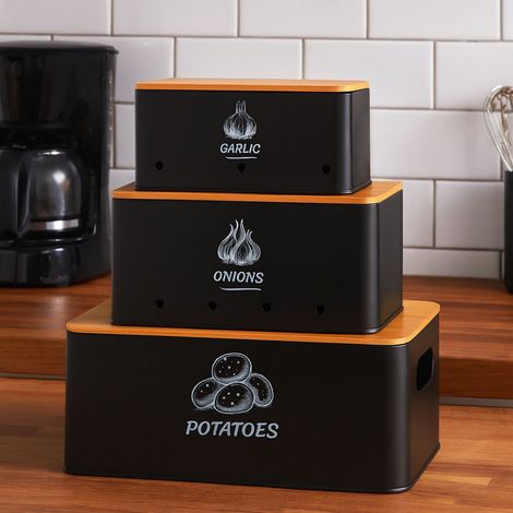 Aufbewahrungsbox set 3 teilig metall mit bambusdeckeln (1/5)