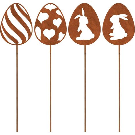 Oeufs De Pâques - Support En Métal Résistant Aux Intempéries - Pour Jardin Ou Intérieur - Hauteur 10 Cm - Lot De 4 (1/5)