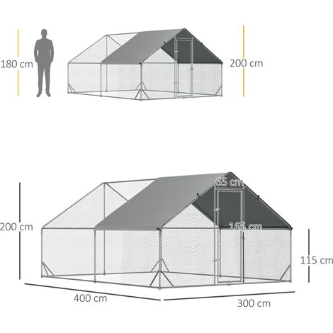 Hühnerstall, Freilaufgehege, Geflügelstall mit Schattendach, Freigehege für 4-6 Hühner, Enten Kaninchen, 3 x 2 x 2 m (1/5)