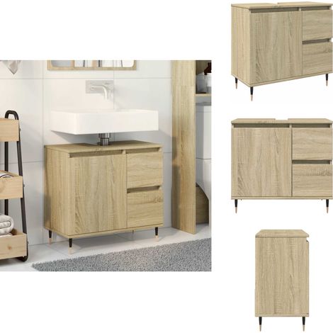 Armoire lavabo de salle de bain chêne sonoma bois d'ingénierie - Meuble Sous Lavabo De Salle De Bain - Meubles Sous Lavabo De Salle De Bain - Meuble Sous Lavabo - Meuble De Salle De Bain (1/5)