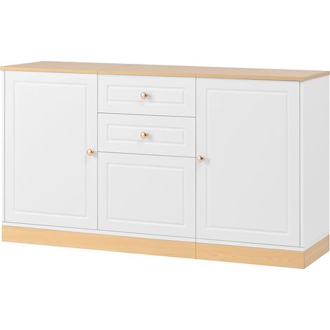 Credenza sideboard a 3 ante con 2 cassetti bianca effetto legno 135,5x39x76 cm HOMVRA (1/5)