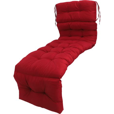 Coussin de chaise longue d'intérieur/extérieur avec attaches, résistant aux éclaboussures, de rechange pour chaise longue de jardin ou de piscine, pliable en 4 parties, 200 x 55 cm, bordeaux (1/5)