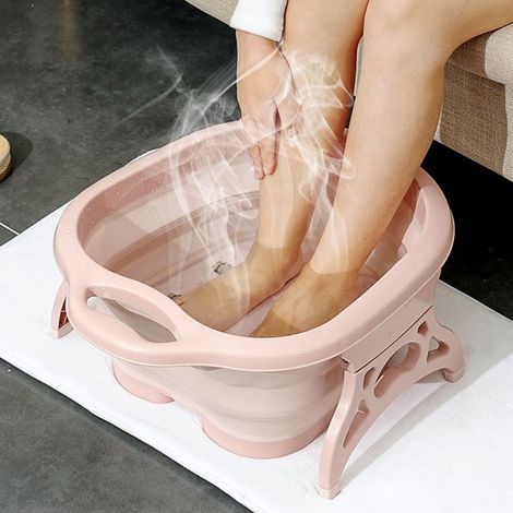 Bañera de pies portátil y plegable con función de masaje para aliviar el dolor y la fatiga, 50 x 40 cm, rosa, 1 unidad. (1/5)