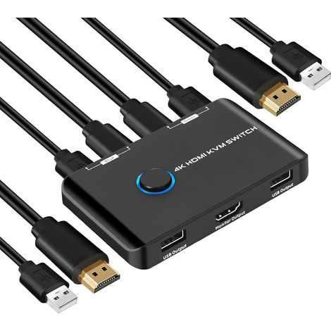 4K@60Hz Commutateur KVM Switch HDMI 2 Port, Switch KVM USB pour brancher 2 PC sur 1 écran & 2 périphériques USB2.0, avec 2 câbles USB et 2 câbles HDMI (1/5)