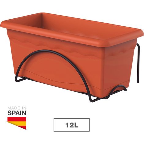 Jardinera con plato integrado color terracota 50 x 20 cm + soporte metálico (1/4)