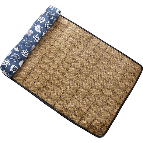 Tapis rafraîchissant pour animaux de compagnie, motif de dessin animé de chat mignon, bordure fine, résistant aux rayures, couchage avec oreiller 55X40, bleu foncé (1/5)