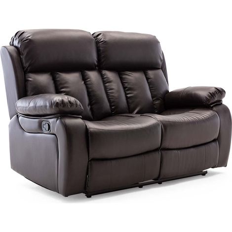 CHESTER HIGH BACK MANUAL BOND GRADE LEATHER RECLINER 3+2+1 SUITE SOFA ARMCHAIR SET BROWN 2 SEATER