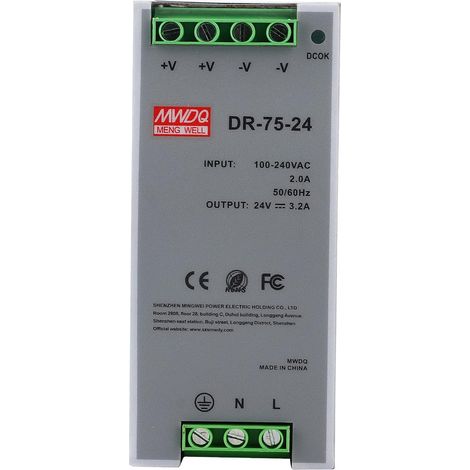 DR-75-24 Alimentation sur Rail DIN à Sortie Unique - Alimentation Industrielle 24 V 3,2 A pour l'automatisation, Les Systèmes de Contrôle et Les Applications LED (1/3)