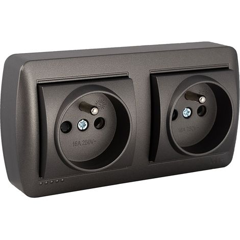 Doppelsteckdose (2-polig + t, französisch), 16 A, 250 V. Aufputzmontage. Wandsteckdose. (1/2)
