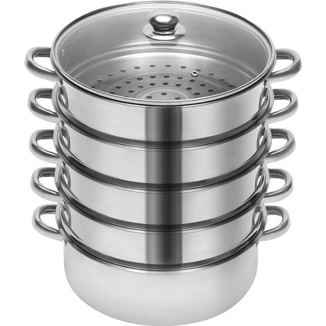 Cuit-vapeur, 32 cm de diamètre, 5 niveaux, charge maximale de 15 kg par niveau, acier inoxydable, compatible lave-vaisselle (1/5)