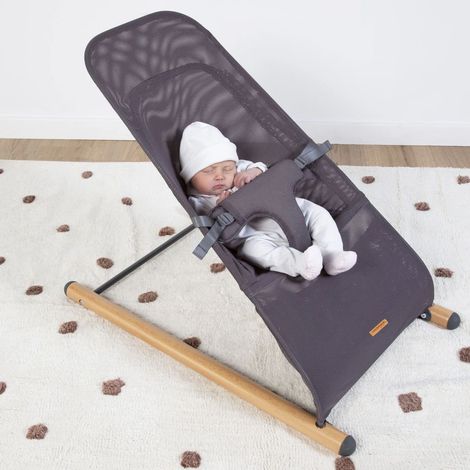 Seggiolino a dondolo per neonati Sdraietta per bambini, rete a maglie antracite, max. 9 kg, acciaio faggio, LxLxH 46x74x56 cm
