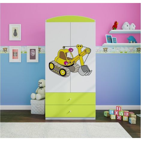 Armoire verte 2 portes enfant version grue Drimy (1/4)
