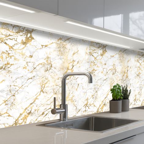 SCHIENALI CUCINA Spruzzi d'oro - Bianco - Marmo 250x80 cm (1/5)