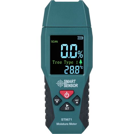 Capteur intelligent d'humidité pour bois, bambou, papier et herbes. Appareil de mesure d'humidité à broches, format de poche, avec écran LCD et 4 modes d'utilisation. (1/4)