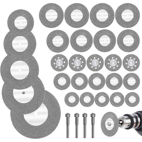 32 mini disques diamantés avec 4 mandrins, mini disques de coupe pour verre/pierres précieuses/bois/métal/céramique - 16/20/ [jkw] (1/5)