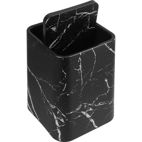 Poubelle chambre motif marbre carrée noire moyenne, couvercle + seau intérieur, panier déchets maison/bureau/cuisine (1/5)