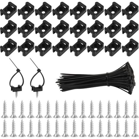 130 Pieces Saddle Type Cable Base Bracket, Black Zip Fastener Mounting Base, Nylon Cable Ties with Cable Clamp and Screws, Cable Attachment for Cable Tie (1/5)