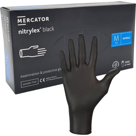 Guantes de nitrilo talla M, color negro, Mercator Nitrylex Black, 100 unidades. (1/5)