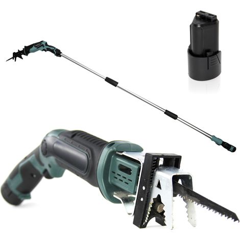 Fishtec – Scie sabre sans fil 10.8V – Manche télescopique 170 cm – 3 lames pour bois, métal et aluminium – Autonomie 20-30 min (1/5)
