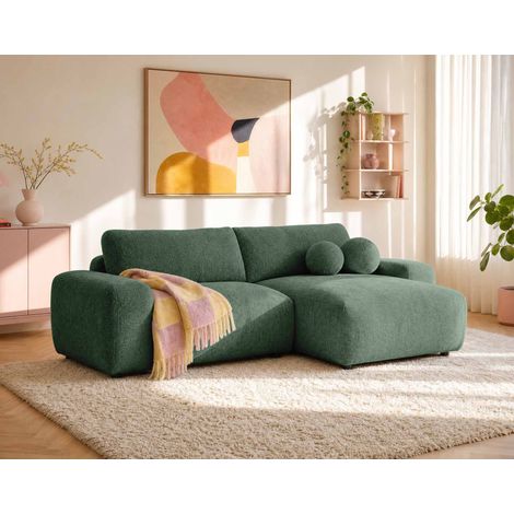 Constance - canapé d'angle réversible 4 places convertible avec coffre en velours gaufré - vert (1/5)