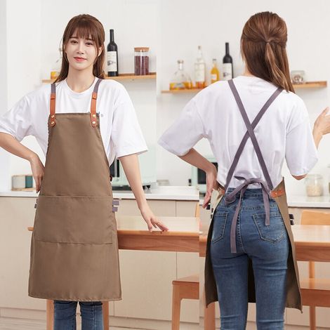 Wasserdichte, verstellbare Küchenschürzen mit Taschen für private Küchen, Restaurants, Gärten, Grillabende, Schulen und Cafés. Ideal für Köche, Bäcker und Kellner (khaki). (1/4)