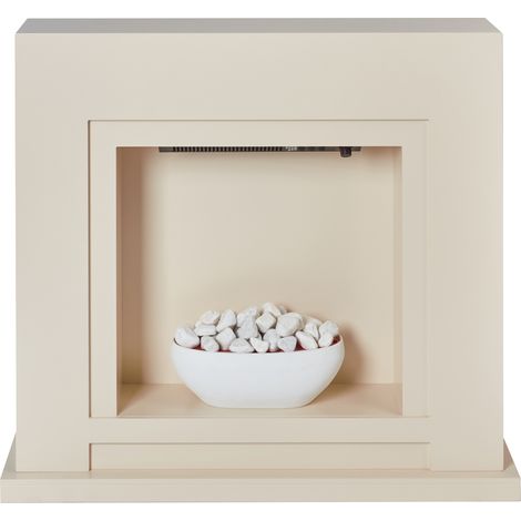Chimenea eléctrica estufa con carbones LED guijarros efecto llamas beige Sahara