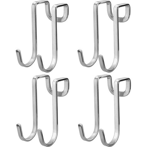 Crochet De Porte - Double Crochet En Acier Inoxydable - Sans Perçage - Pour Salle De Bain Cuisine Chambre - Lot De 4
