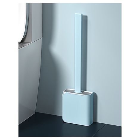 Brosse de toilette avec support à séchage rapide, compacte et bleue, pour salle de bain. (1/4)