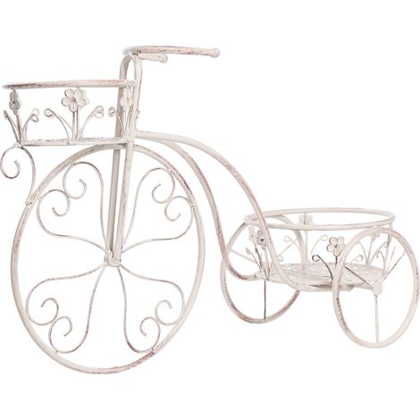 Macetero de metal para jardín motivo bicicleta interior exterior con soporte 66 x 24 x 49 cm de hierro blanco crema Wildrose (1/5)