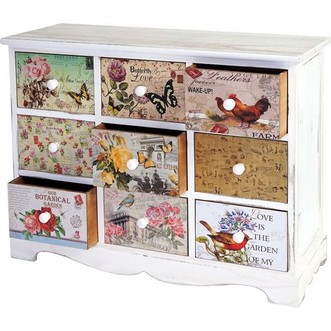 [JAMAIS UTILISÉ] Commode Venlo, armoire à tiroirs, style shabby chic, vintage, 9 tiroirs – 60x79x30cm (1/5)