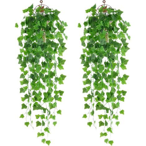 Lierre Artificiel 2Pcs Plantes Suspendues Artificielles Faux Feuille Verte Lierre Vigne Suspendue Plantes Murales Plante Suspendue pour Jardin, Panier Suspendu, Couloir, Décoration Murale (1/4)