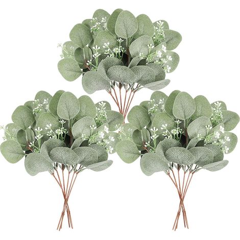 12 branches eucalyptus artificiel vert/argenté, déco mariage/maison/jardin/intérieur/extérieur (1/4)