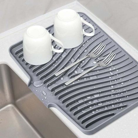Tapetino scolapiatti in anti-scivolo silicone with integrated scolapiatti, resistant to heat (40 x 30 cm, gray) (1/4)