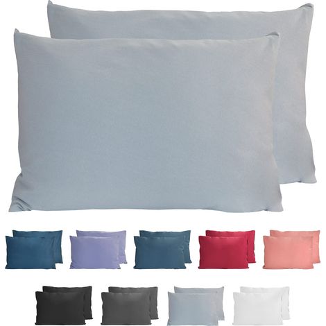 100% Coton Jersey Taie d'oreiller - Lot de 2-40x60 cm, Oreiller 150 g/m², Housse de Coussin, Gris (1/5)