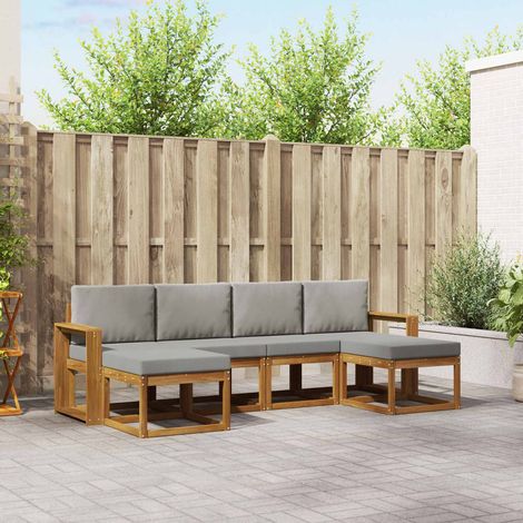 Outdoor-Sofagarnitur mit Kissen 6 pcs Natürlich und Hellgrau