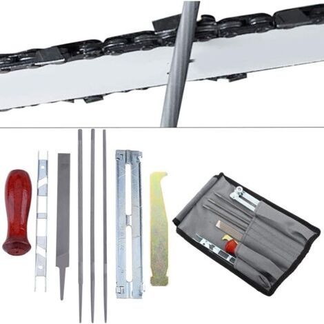 FENOPLASTICA8Pcs/ Set Kit daffûtage professionnel complet avec Sac de Rangment pour Scie à Chaîne à Essence Tronçonneuse 3/16 Pouces Limes Rondes Fichier Plat Guide Profondeur Gauge Bar Groove Cleaner (1/5)