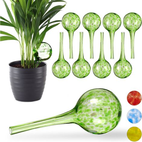 Lot de 10 boules d'arrosage – Idéales pour le bureau ou les vacances – Ø 6 cm – en verre vert (1/5)