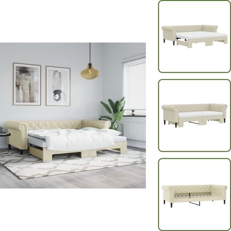 The Living Store Lit de jour avec gigogne et matelas crème 90x200 cm similicuir - Canapé-lit (1/5)