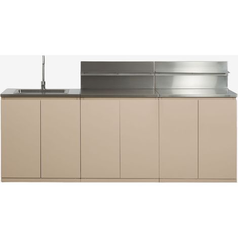 SKLUM Modulare 3-teilige Außenküche mit Spüle, Organizer-Panel und Stauraum aus Rivana-Stahl Beige Tapioca (1/5)