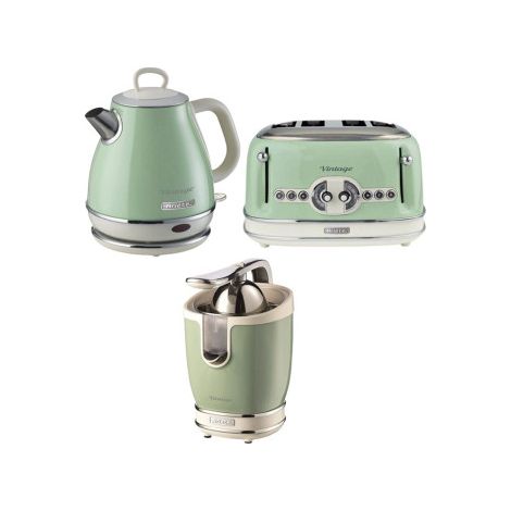 Pack ARIETE Bouilloire 1L sans fil 1630W + Grille-pain 4 Fentes 1600W + Presse-agrumes Electrique 85W Vert Retro (1/5)