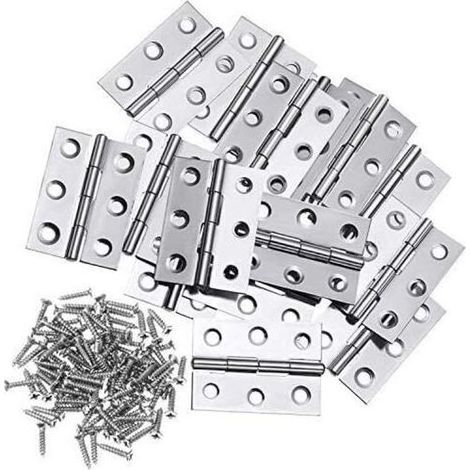 pair 10Pcs Charnière En Acier Inoxydable Charnières 3 Pouces Se Pliant Charnière Connecteurs Pour La Maison Meubles Matériel Armoire Garde Porte Tiroir (avec 60Pcs 3 12mm Vis) (1/5)