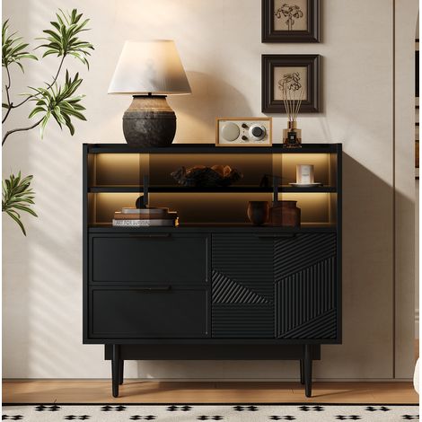 Mueble de baño 80 cm con LED de 16 colores, puertas de cristal, negro DESVIAE (1/5)