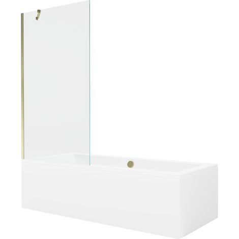 Mexen Cube baignoire rectangulaire 170 x 80 cm avec tablier et paroi 1 volet 90 cm, transparent, doré - 550517080X9509000050 (1/5)