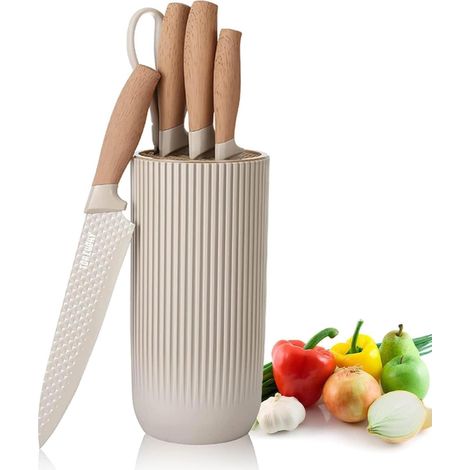 Ensemble de couteaux 6 pièces - Bloc de couteaux de cuisine en acier inoxydable anti-adhésif de couleur kaki - Ensemble de couteaux de chef universel adapté pour la maison, le restaurant et le