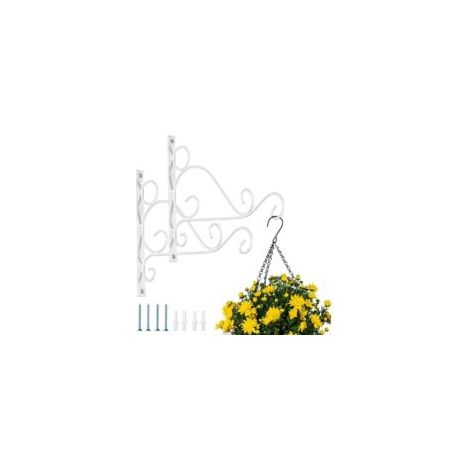 2 Pièces Supports Panier Suspendus Extérieur, Crochets Jardin Métal Blancs, Crochets 25cm Longueur pour Paniers Suspendus (1/4)