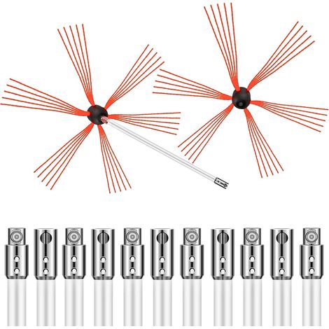 Brosse de Cheminée de 12 Mètres Kit de Ramonage avec Une tête de Bross Supplémentaire en Nylon pour Poêle à Pellet pour Nettoyer Cheminées en Métal ou en Brique Blanc (1/5)