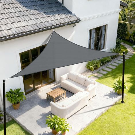 Voile D’ombrage 3x3x4.25m Triangulaire, Oxford 420D Toile d'ombrage,Imperméable et résistant aux UV, pour en Plein air, Jardin,Terrasse-Anthracite (1/5)