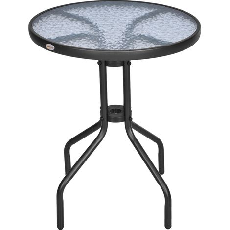 Table de jardin ronde en métal avec plateau en verre trempé Ø60 x H70 cm pour balcon et terrasse (1/5)